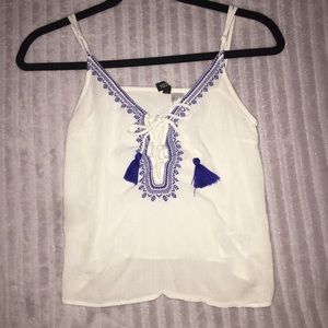 White and Blue Tank Top with Ties